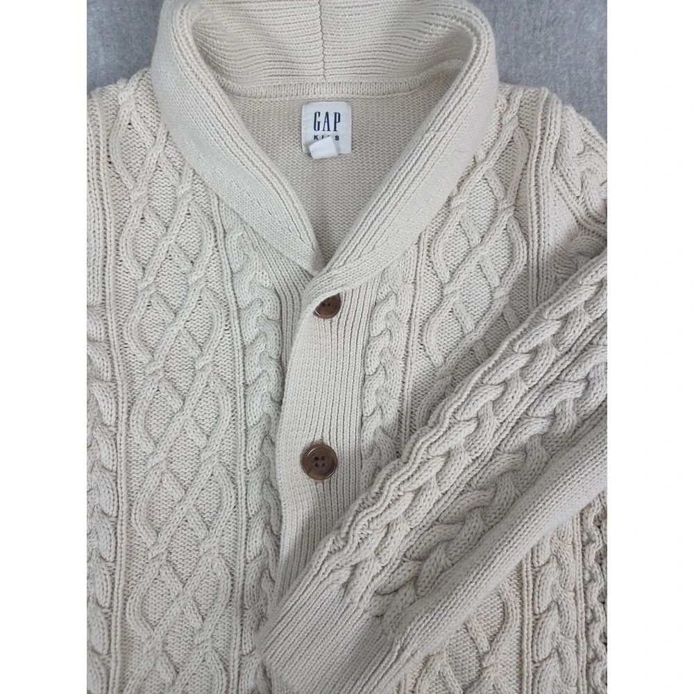 Gap Kids Boys S Shawl Collar Cable Knit Cardigan Sweater‎ Fisherman Ivory Preppy